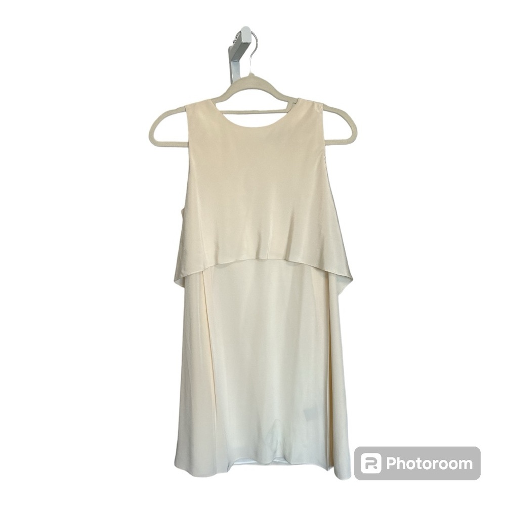 Tibi New York Silk Sleeveless Ivory Minidress with Cape Overlay